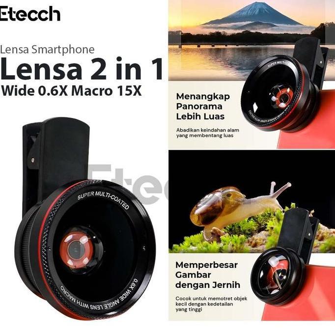 Lensa Smartphone 2 in 1 Wide Angle 0.6X Macro 15X Kamera Aksesoris