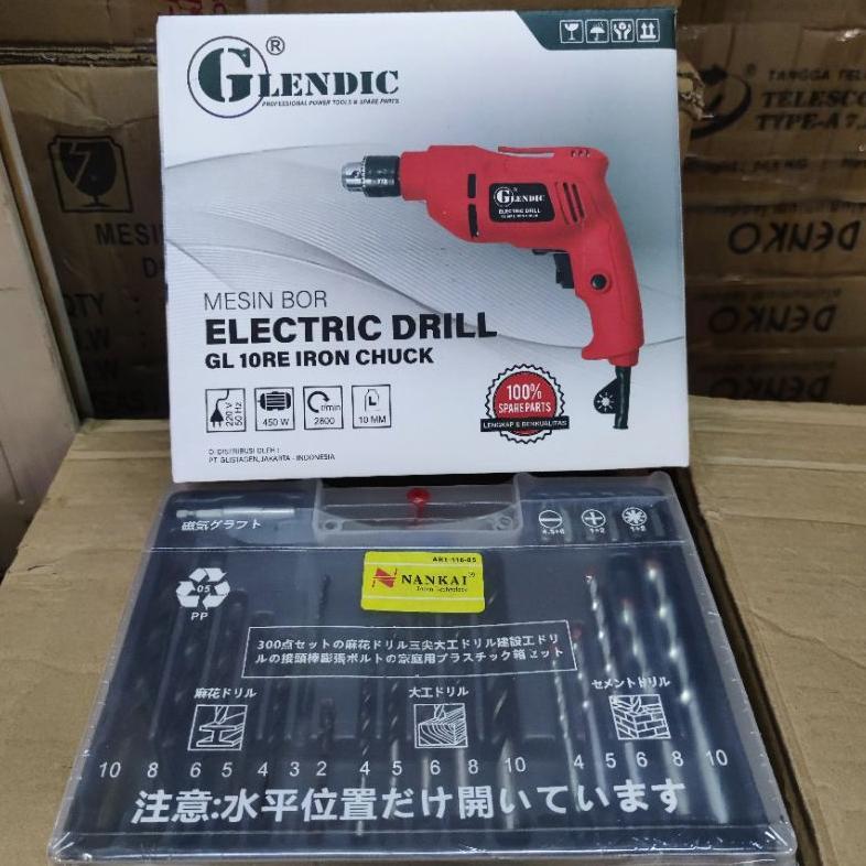 LARIS PAKET MESIN BOR LISTRIK 10MM GLENDIC MATA BOR SET KOMPLIT