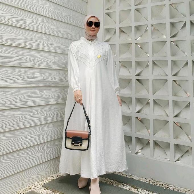 TAMPIL MODIS  SHANUM DRESS Gamis Muslim Wanita Polo Linen Cantik Kekinian Variasi Rempel TAMPIL MODI