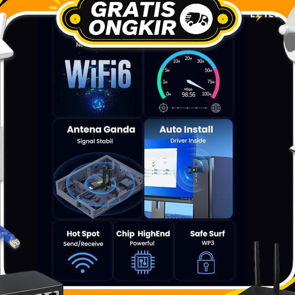 Eztech Ax913B Terbaru Nano Wi-Fi 6 600 Mbps 2.4/5Ghz Dual Band + Bluetooth 5.4 2In1 Usb Wifi Adapter
