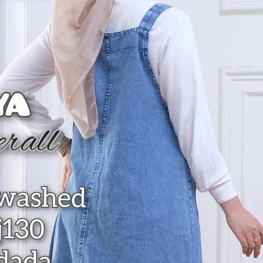 KEKINIAN Virsya Overall Rok Jumbo Snow Jeans - Baju Kodok Denim Wanita - Outer Muslim Kekinian - Tan