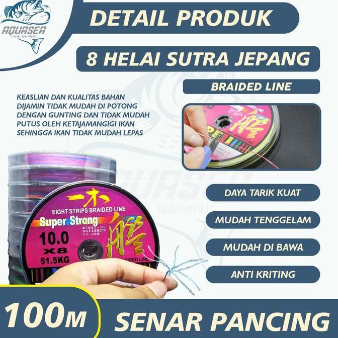 Lansungkirim- Aquasea Tali Pancing 100M Senar Pancing Pe Yimu Fishing Line X8 Senar Pancing Braided 