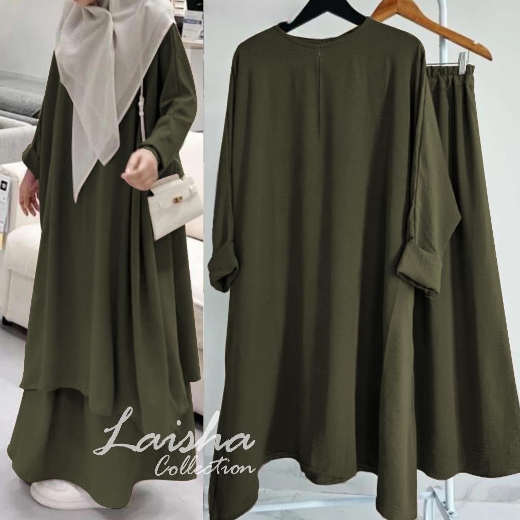 recommended (bisa cod) laisha collection one set tunik malayu atasan + rok crinkle airflow jumbo / k