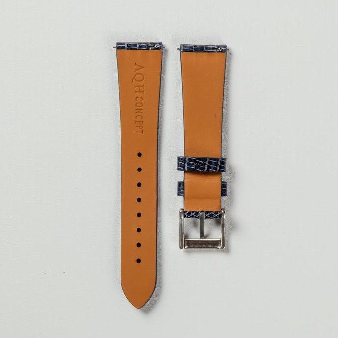 AQH Genuine Lizard Leather Strap Navy Blue (Stitchless Style)