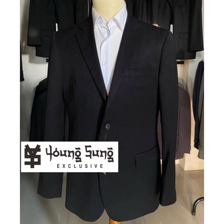 OFFICIAL YOUNGSUNG EXCLUSIVE - JAS FORMAL PRIA HITAM SLIM FIT KANCING 2 BAHAN JETBLACK WISUDA KERJA 