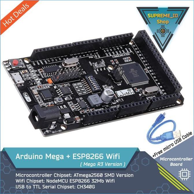 Voruhus- Arduino Mega 2560 R3 + Esp8266 Wifi + Micro Usb Cable | Iot