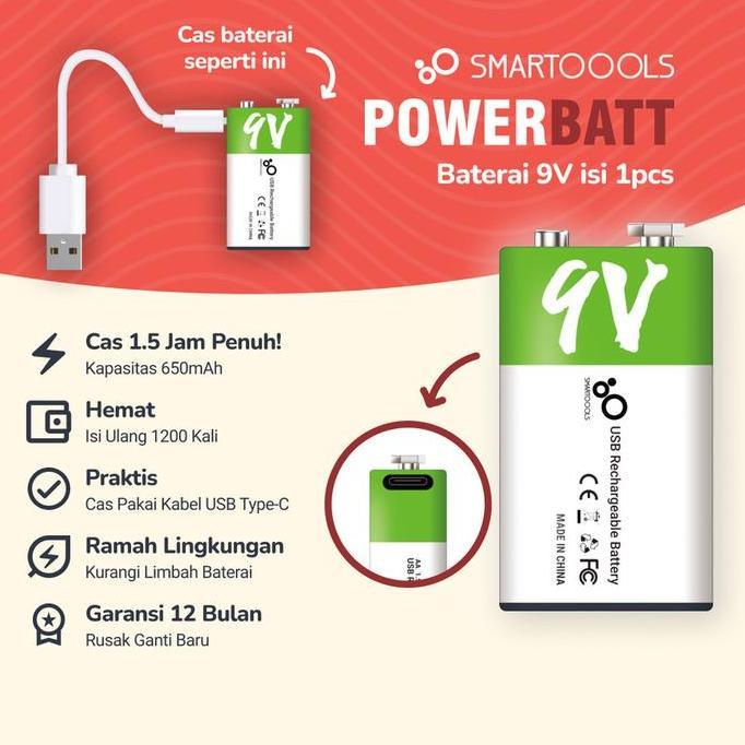 BATERAI 9V RECHARGEABLE SMARTOOOLS POWERBATT 9 VOLT //