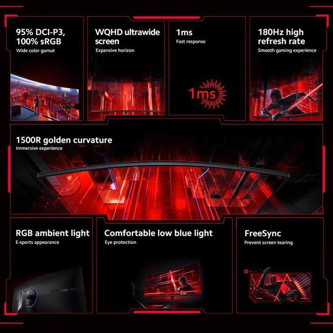 Xiaomi Mi Monitor 34" G34WQi WQHD Ultrawide 180Hz Curved lengkung Gaming Garansi Resmi