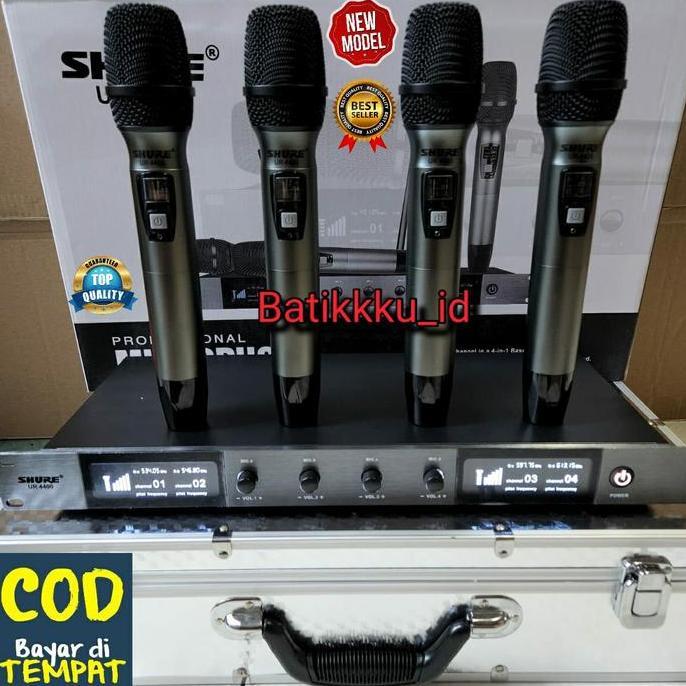 Promo [Free Koper Bisa Cod] Mic Wireless Shure Ur 4400 Ur4400 4 Mic Pegang Handheld Layar Putih Free