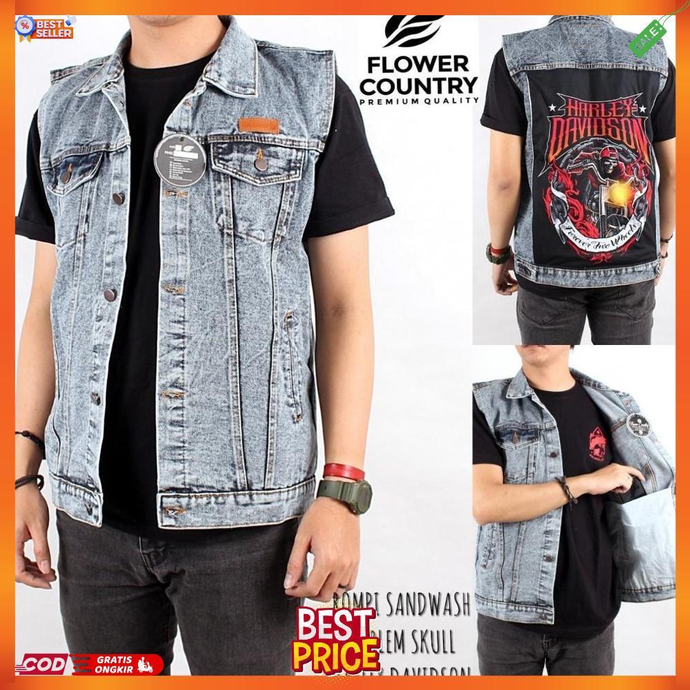 Ars Rompi Jeans Pria Rompi Denim Hoodie Cowok Motif Skull [J3]
