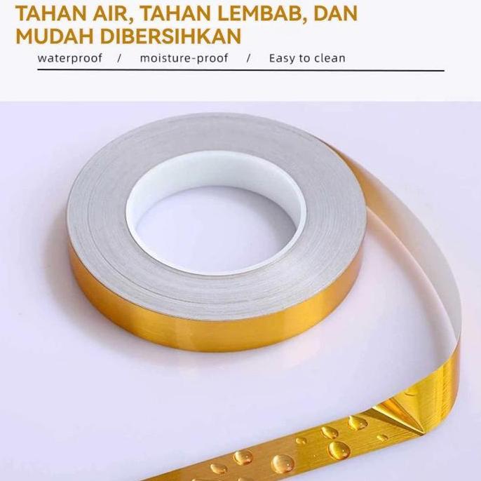 Sticker List Gold Plat Strip Dinding Lantai  0,5CM/1CM/2/CM x 50M Bahan PET + Alumunium Stiker Pemba