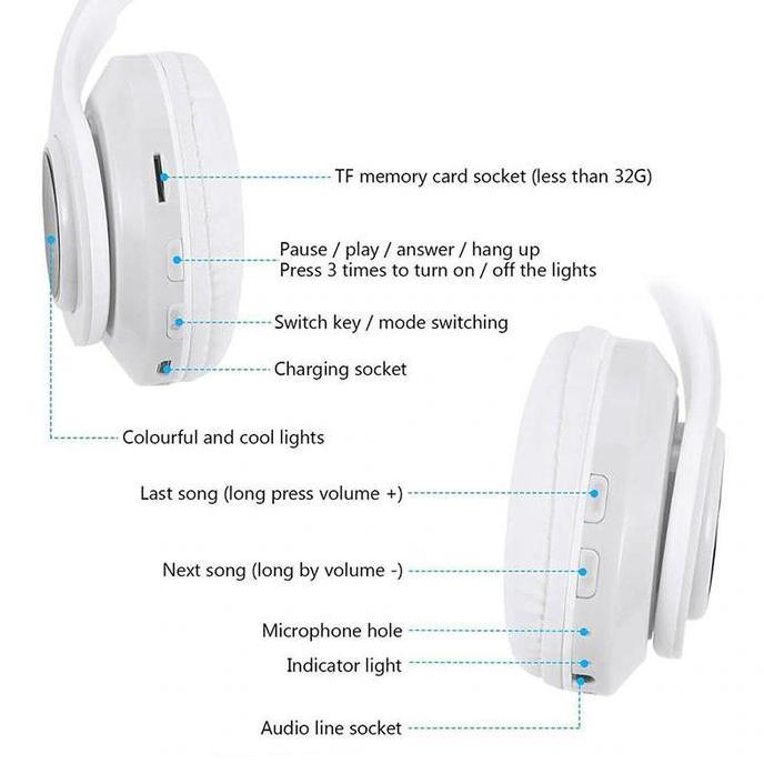 Headphone Bluetooth Wireless Telinga Kucing Lucu TF Card AUX Mic LED