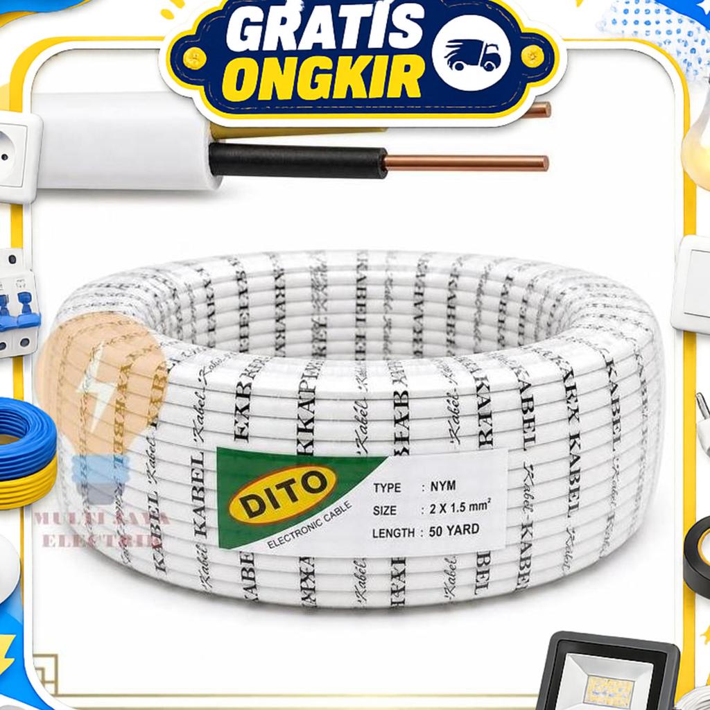 Dito Kabel Nym Kawat 2X1.5Mm 50Yard Kabel Nym Kawat Kabel Listrik 1 Roll