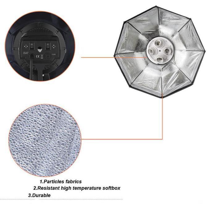 Luminoso- Ezmode Studio Lhting Stand + 4 Socket Octagon Softbox 80Cm With Grid