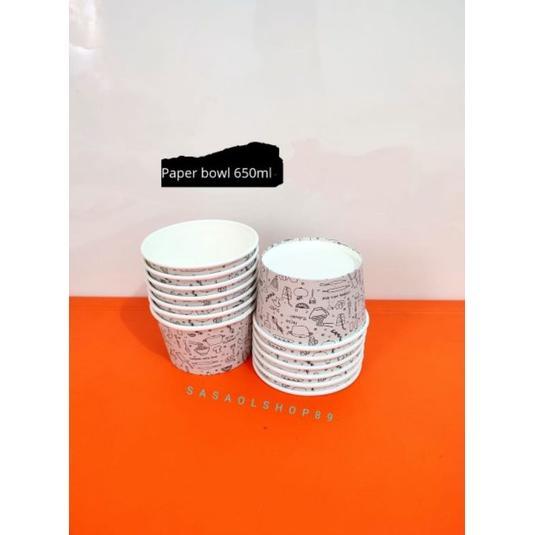 Paper Bowl 650Ml 800Ml Sudah Dengan Tutup Mangkok Tebal Kertas Wadah Es Krim Rice Bowl Langsung Kiri