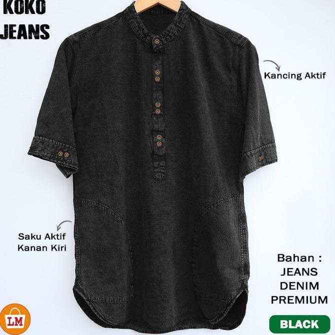Asliori- Baju Pria Muslim Koko Jeans Lengan Pendek Bahan Denim M-Xxl / 22