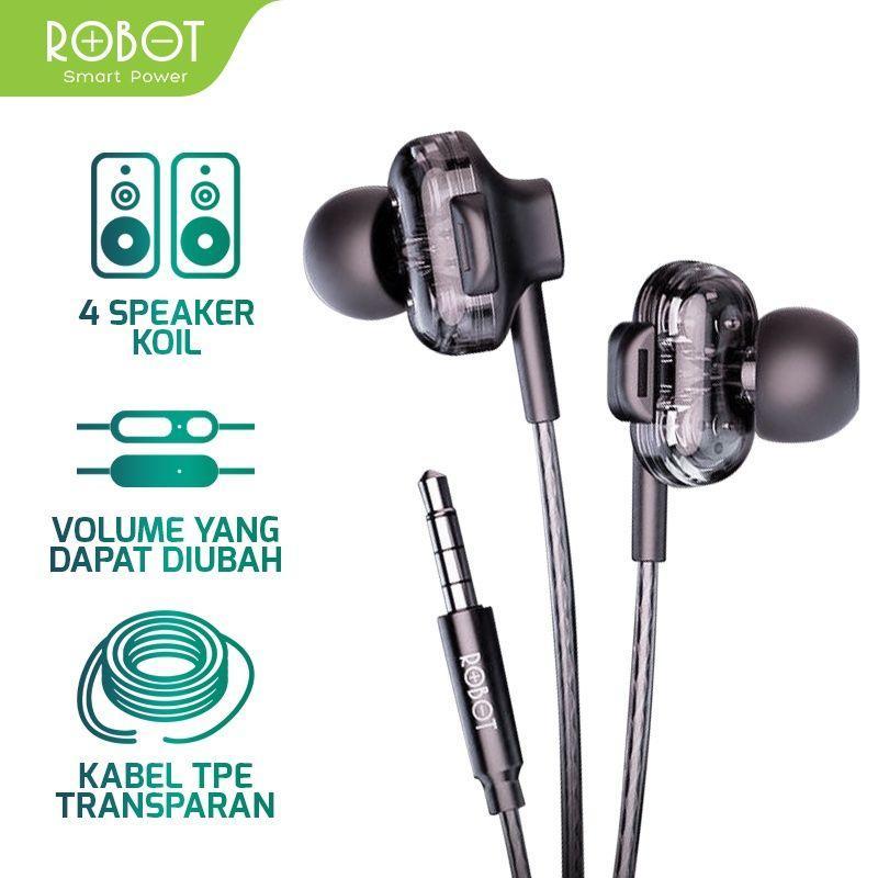 Headset Robot Re30 Re-30 New Model Headset Wired Earphone Full Bass Electroplated Original Power Ful