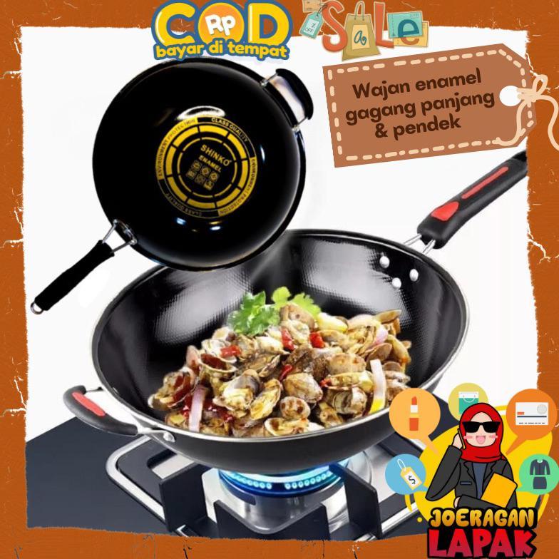 WAJAN ENAMEL GAGANG PANJANG & KUPING ANTI LENGKET PENGGORENGAN ANTI GORENG FRY PAN SHINKO NIZEN