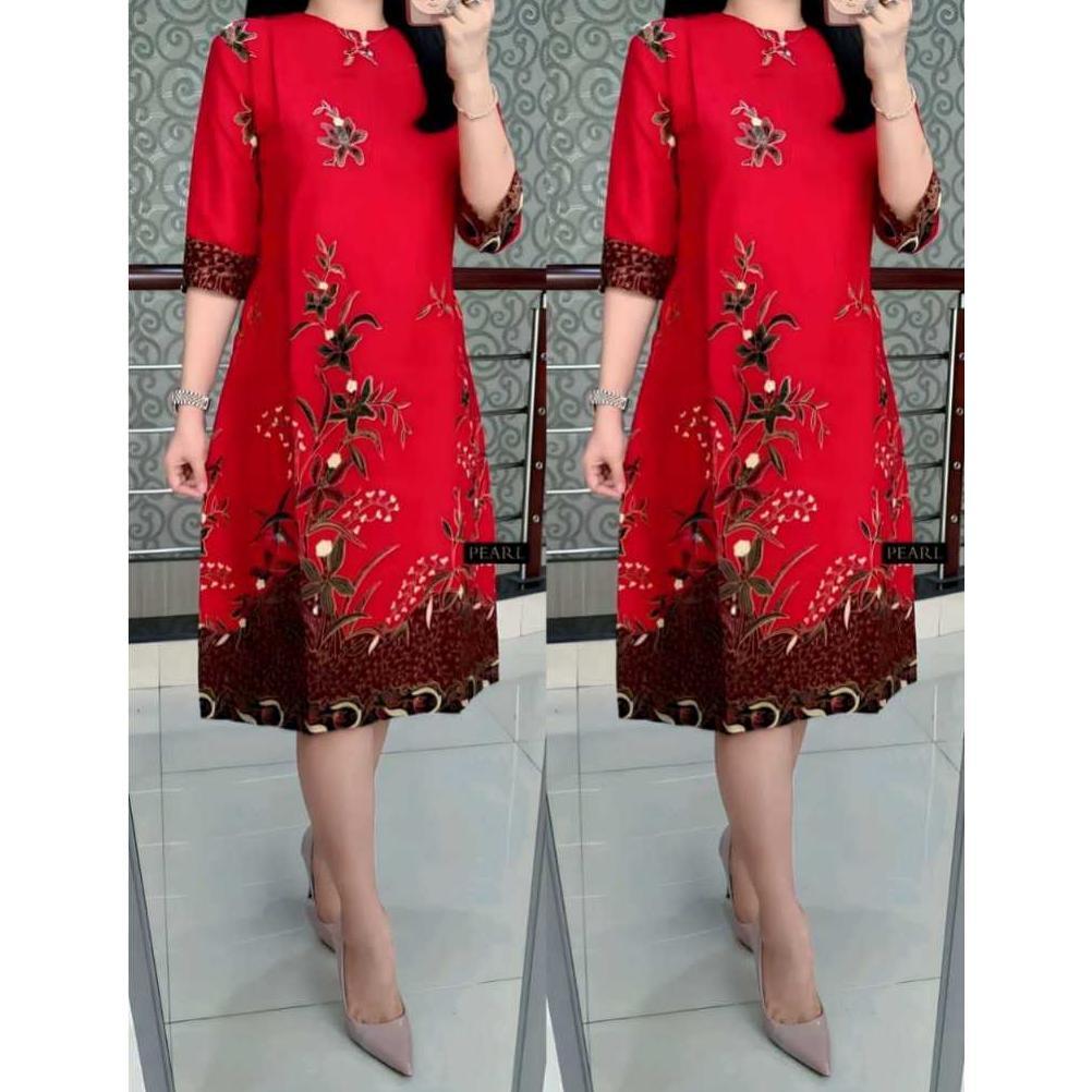 Saless Dress Batik Kombinasi Model Terbaru Baju Wanita Modern Pakaian Pesta Cantik Dan Elegan Jumbo 