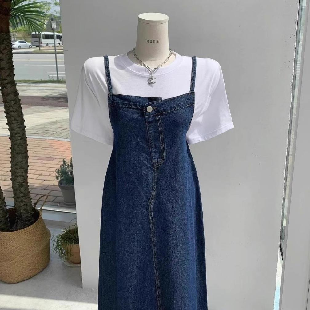 Gratong | Kekinina.Factory | (Ready Stok) Baju Wanita Kekinian Overall Dress Jeans Jumbo Midi Dress 