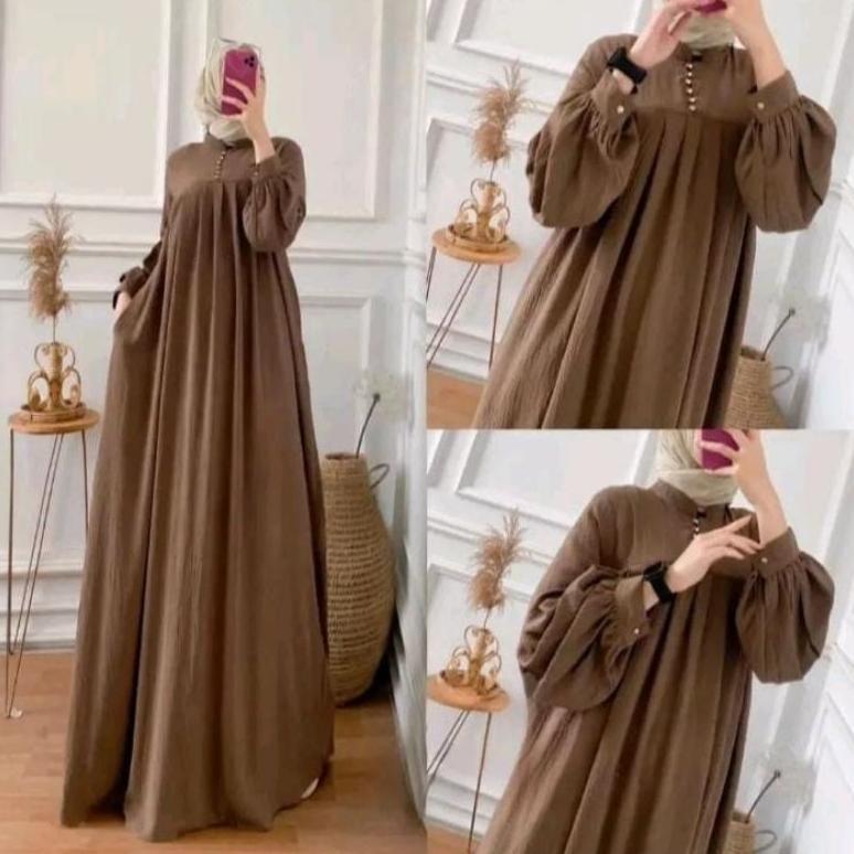 Grosir ( Bayar Di Tempat) Salsa Maxy Dress Crinkle Airflow Gamis Jumbo Ld 110 Bisa Busui Gamis Konda