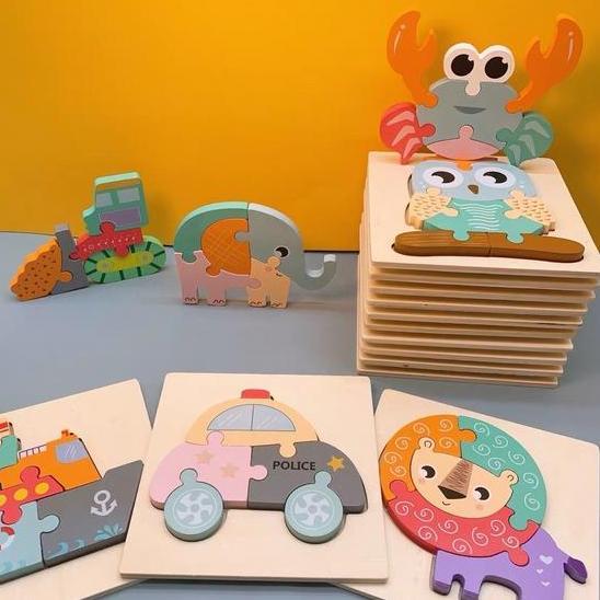 Chunky Pastel Wooden Puzzle - Mainan Puzzle Kayu Murah Timbul Edukasi