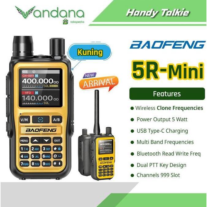 HT Walkie Talkie BAOFENG UV5R Mini KUNING ORANGE 5W Dual Band Multi Band Radio with Air Band and Wid