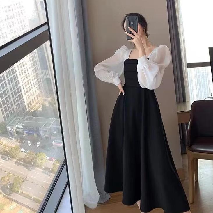 cuci gudang dress party korean style gaun lengan panjang