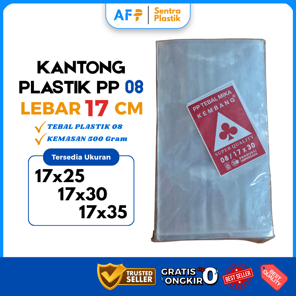 Plastik PP Tebal 08 Lebar 17 cm Ukuran 17x25 17x30 17x35