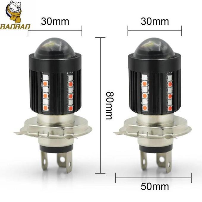 Lampu LED Utama Motor Soket H4 Model Alien Laser 30 LED 2 Warna Hi / Loo 20 Watt Motorcycle
