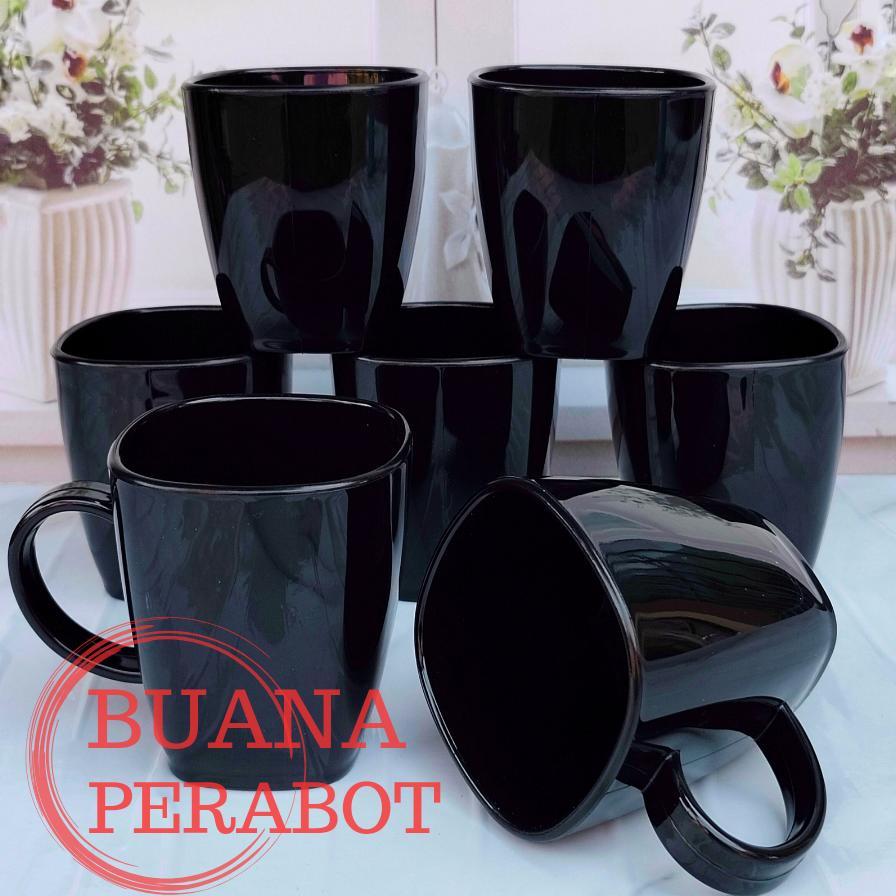 Gelas Cangkir Melamin Gagang Atau Gelas Kopi Teh Gagang Isi 6 Pcs
