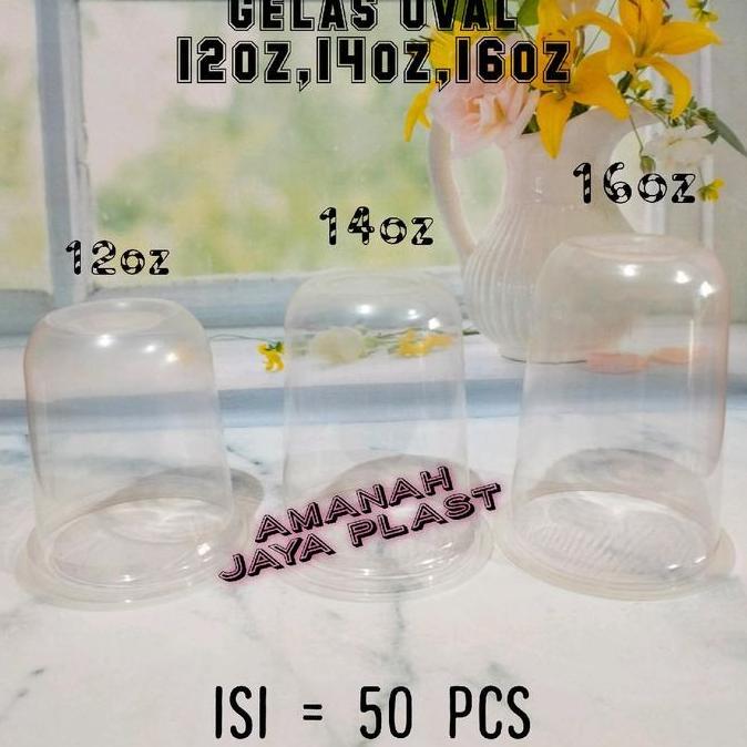 (50pcs) Gelas Plastik Oval 12oz 14oz 16oz  / U Cup 14oz 16oz 18oz