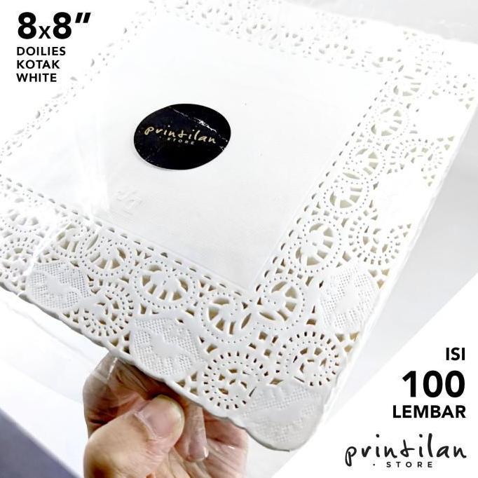 Kertas Doyleys 8x8"(Putih-Kotak)/Doilies Paper Renda/Alas Toples Kue