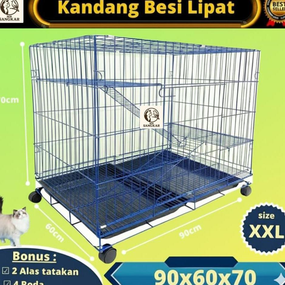 Kandang Kucing Jumbo Size Xxl 2 Tingkat Besi Lipat Tebal