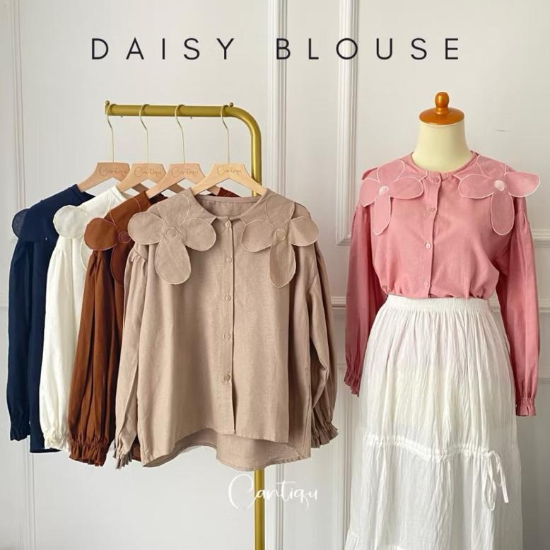 Diskon Blouse Linen Bordir Daisy Atasan Muslim Wanita | Kemeja Casual Fashion Kekinian