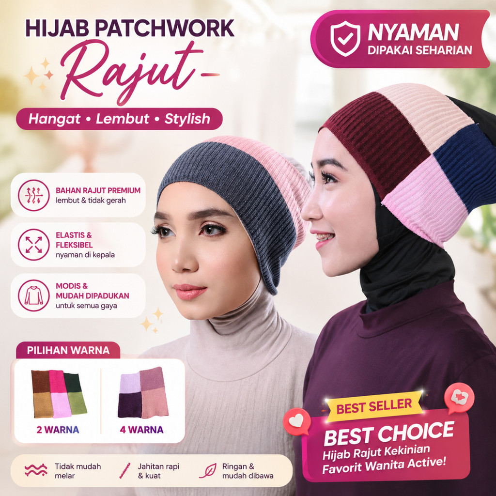 Ciput Rajut Hijab 2 Warna 4 Warna / Inner Hijab