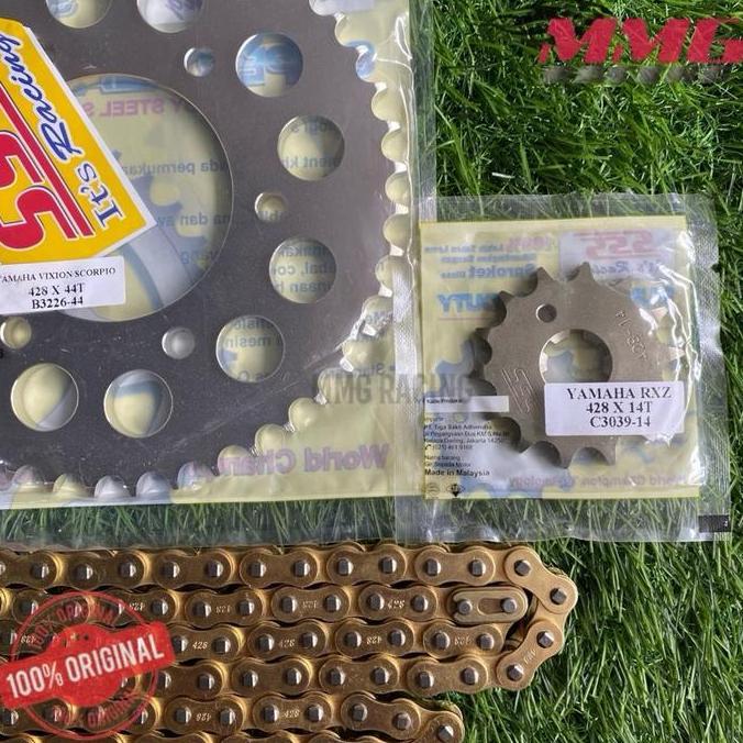 Promo Original Gear SSS 428 + Rantai Gold Polos untuk motor Vixion Lama, Vixion Baru, MxKing150, Bys