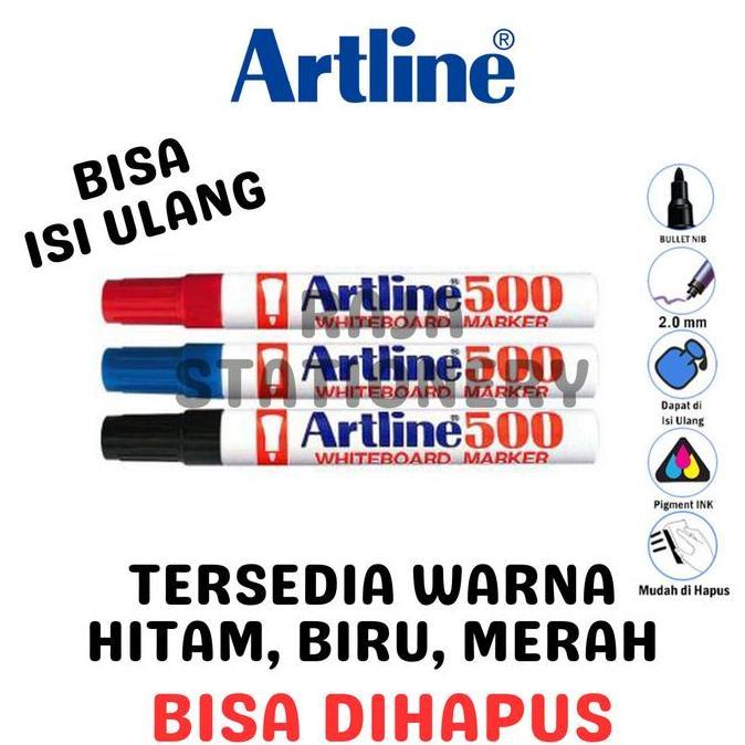 Artline Whiteboard Marker Black Blue Red 500 Spidol Papan Tulis Hitam Biru Merah Art Line 500 Bisa D