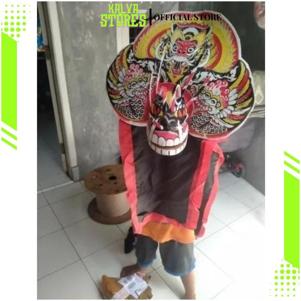 Mainan topeng barongan anak tradisional caplokan devil spon kecil anak 2-4 tahun kucing kain panjang