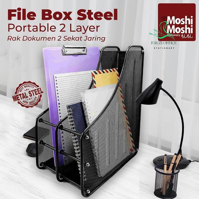 File Box Foldable Steel Rak Penyimpanan Dokumen 2 Sekat Jaring Besi