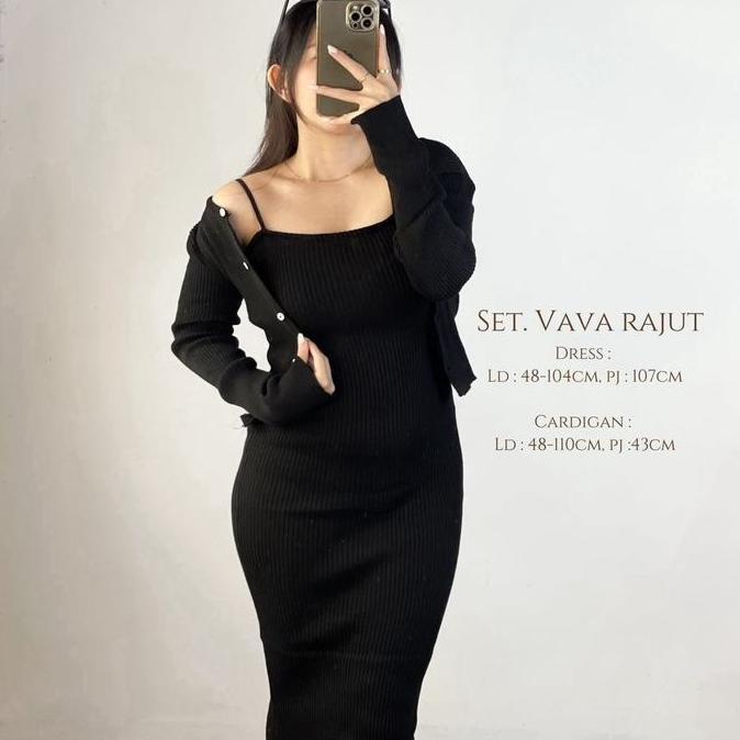 Dres Wanita + Cardigan / Dres Rajut Bodycon Korea Style Casual Baju Panjang Atasan Hitam Allshop
