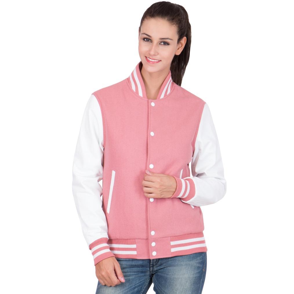 Diskon Hanasa Jacket Varsity Kancing Wanita Pink Unisex Bomber Baseball