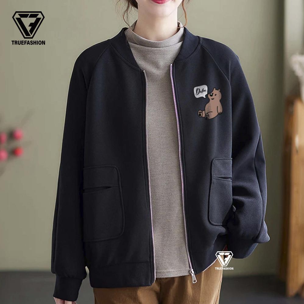 Diskon Tf - Grizz Bear Jacket Varsity Baseball Wanita Dan Pria Korean Style Bomber Lucu Baju Atasan 