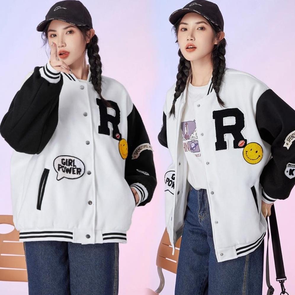 Diskon R Smile  Varsity Jaket Baseball Oversize - Jaket Varsity Wanita - Baseball Jaket
