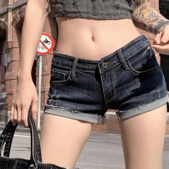 KEKINIAN American Style Low Waist Sexy Mini Jeans Celana Denim Pendek Seksi Jeans Berpotongan Rendah