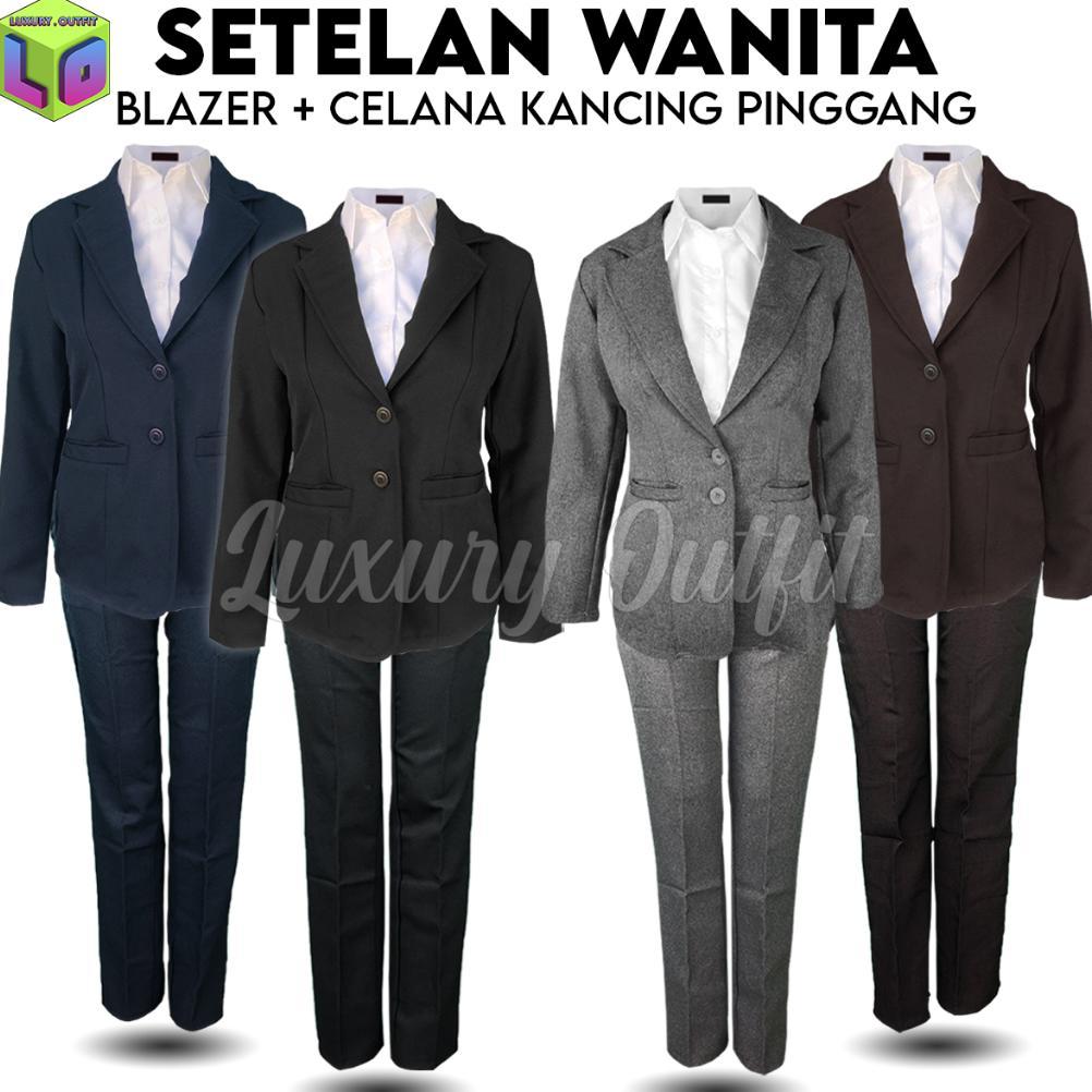 Diskon One Set Setelan Wanita Jas Blazer Formal Celana Bahan Panjang Stelan Jas Kerja Kantor Cewe Po