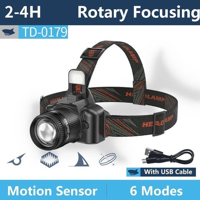 Zaito- Senter Kepala Led U8 Smiling Shark Td-0179 - 6 Mode Cahaya - Super Terang - Sensor - Dital Di
