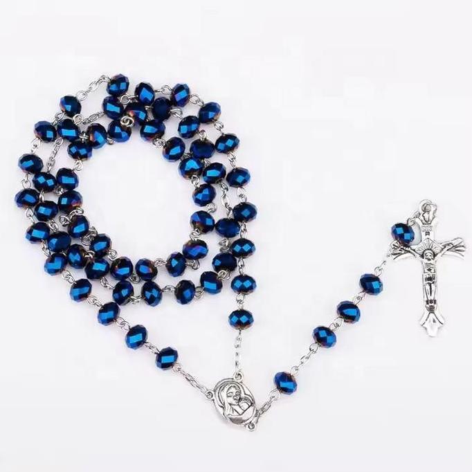 Kalung Rosario Biru Kristal - Kalung Rosario Katolik - Rosario Katolik Premium SS