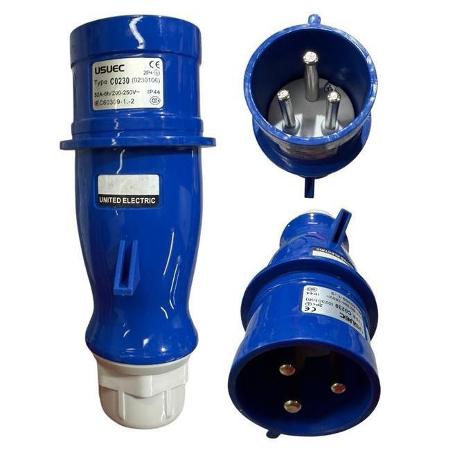 Usuec United Electric Konektor Industrial Mobile Plug 32A 3 Pin 2P+E 1 Phase Stop Kontak Colokan ind