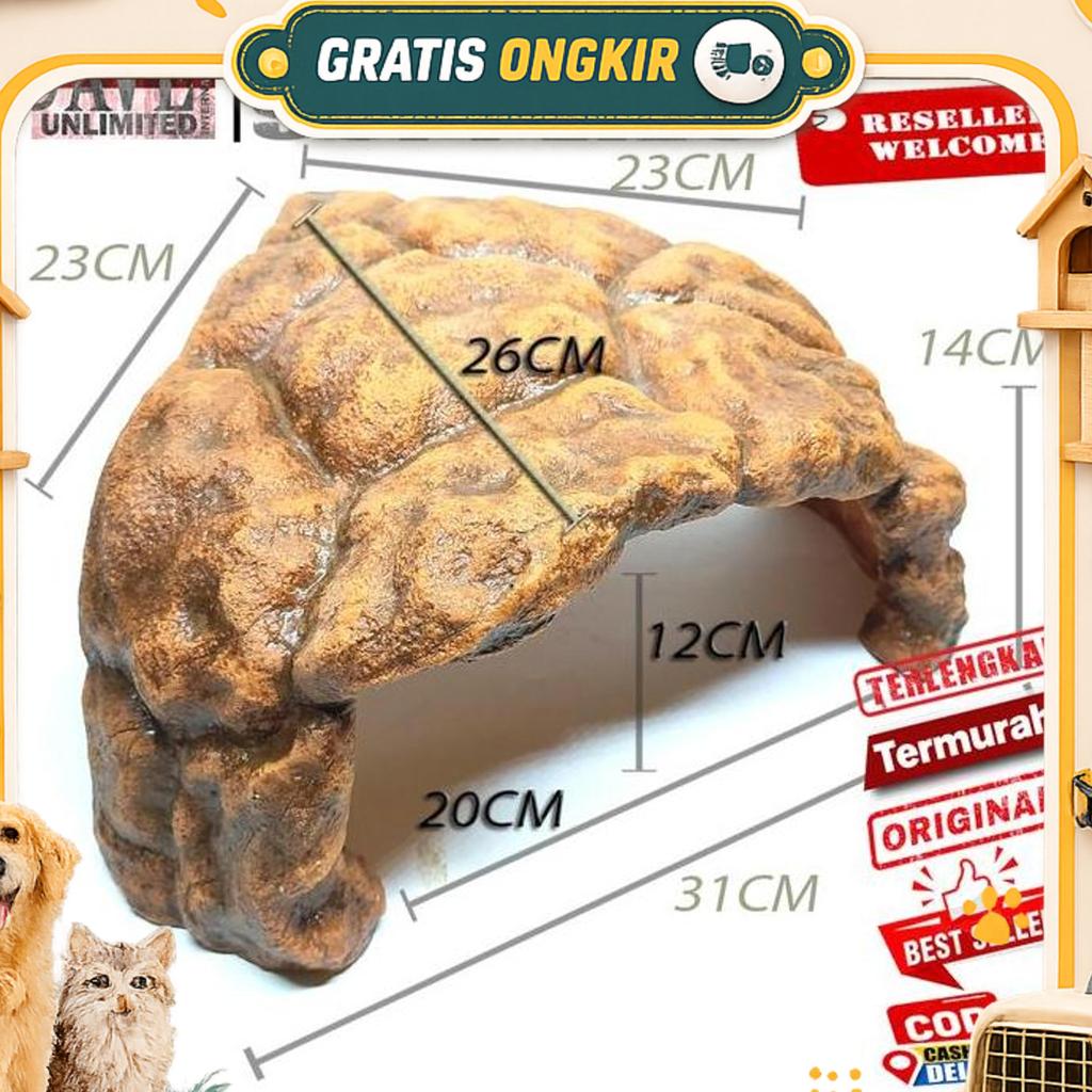 Xl Hiding Cave Hidingcave Jumbo Reptile Kura-Kura Darat Sulcata Pardalis Kadal Lizard Bearded Dragon
